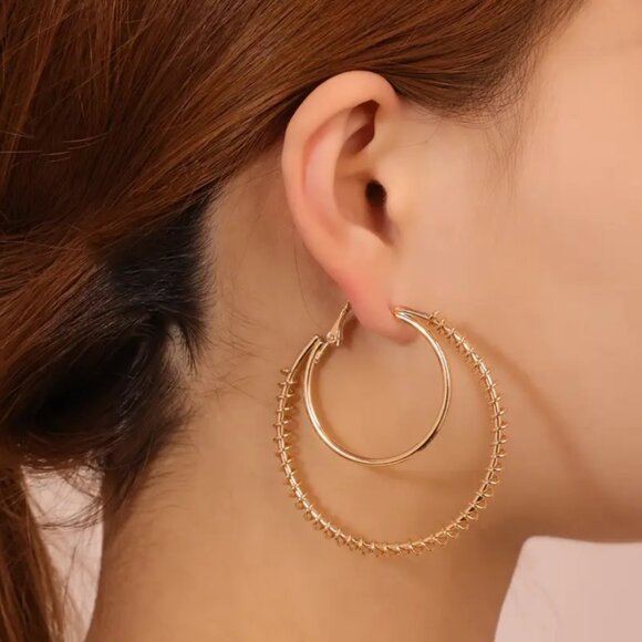 18K Gold Womens Large Double Hoop Earrings Big Twisted Hoops Ladies New Jewelry